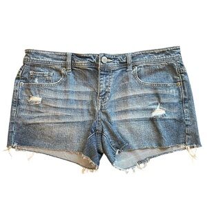 Aeropostale Solid Blue Light Wash Distressed Casual Denim Jean Short Shorts